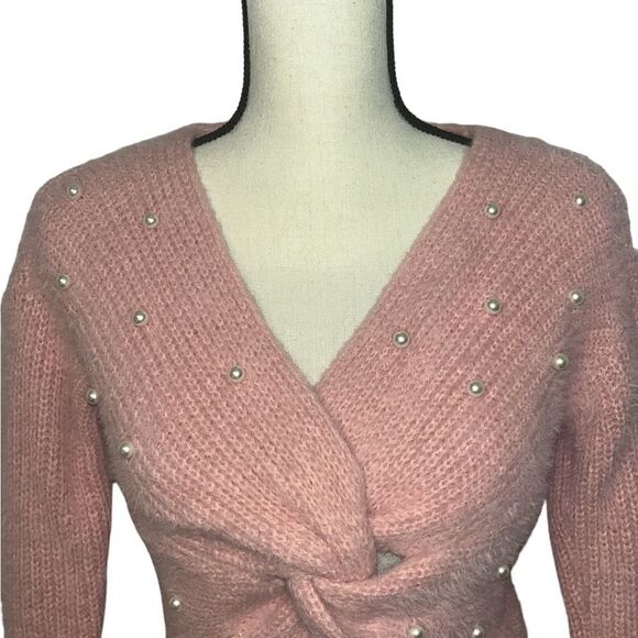 No Boundaries Twist Faux Pearl Sweater - Picture 2 of 8